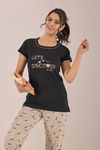 Sweet Moon Knit Cotton Pyjama Set - Chickoo Black — thumbnail 5